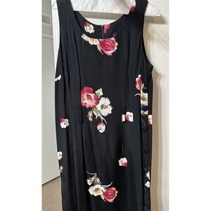 Stuart Alan Vintage Sleeveless Maxi Black Floral Zip Shift Dress & Belt‎ Slit 8